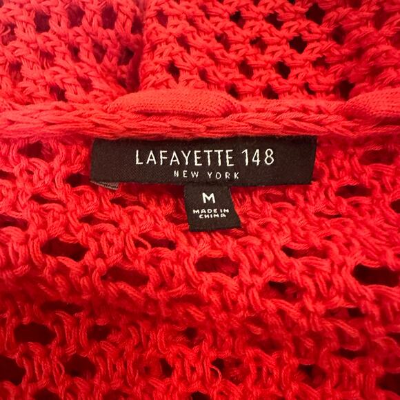 Lafayette 148 New Yotk Red Open Knit Short Cap Sleeve Sweater sz M EUC - Picture 5 of 7